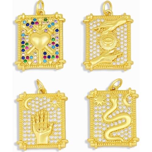 OCESRIO 18K Gold Plated CZ Fatima Hand Charms for Jewelry Making Bulk Designer Gold Evil Eye Necklace Pendants Wholesale pdta295