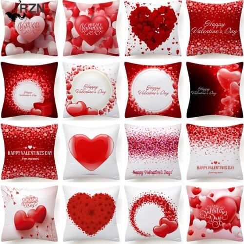 Single-side Print Red Heart Rose Flowers Polyester Pillowcase Valentines Day I LOVE YOU Letter White Cushion Cover for Car Sofa