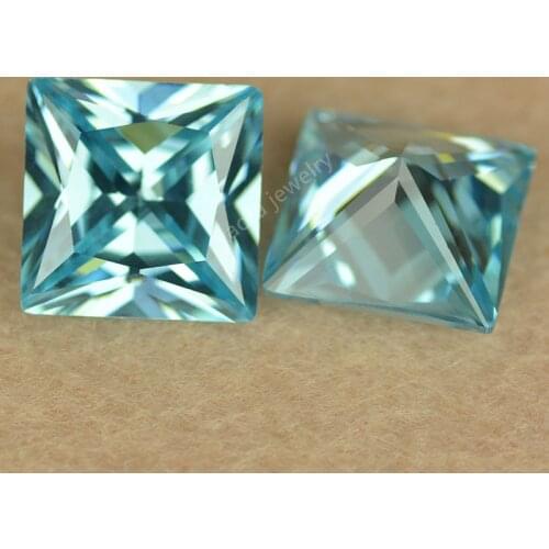 Wholesale 2*2~12*12mm 5A Light Sea Blue Color Cubic Zircon Stone Square Cut Princess Shape Loose CZ Lab Created Gems For Jewelry