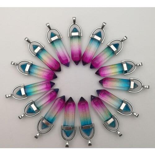 Wholesale 24Pcs fashion glass Hexagonal Pointed Healing Reiki Chakra Pendant charm for Necklace Making