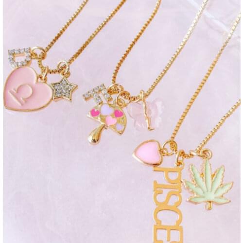 2021 Summer Palm Tree Heart Letter Pendant Necklaces for Women Girls Enamel Fashion Party Daily Jewelry Clavicle Chain Choker