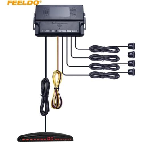 FEELDO Car Front Parking Aid System 4-Sensor Ultrasonic Radar With LED Distplay Parking Assist #HQ2063