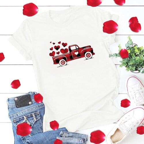Valentines Day Short Sleeve Loose Neck Cotton Woman Tshirts Tops Casual Street Style Unsix T Shirt for Lover Mujer Camisetas