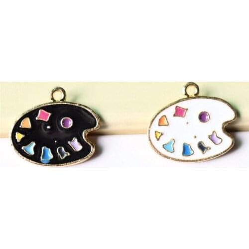 18*21mm Paint Palette Charm for Jewelry Making - Set of 10 - Black/White ARTISTS PALETTE Enameled Watercolor Paint Pendant J-W2
