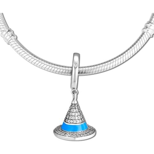 Fandola CKK 925 Sterling Silver Scrcerers Hat Dangle Charm Fits Pandora Bracelet Necklace for Jewelry Making Gift,Blue Enamle