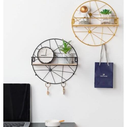 Floating Metal Wire Display Shelf Iron Wood Wall Decoration Shelf Storage shelf Hanging Basket for Bedroom Living Room Organizer