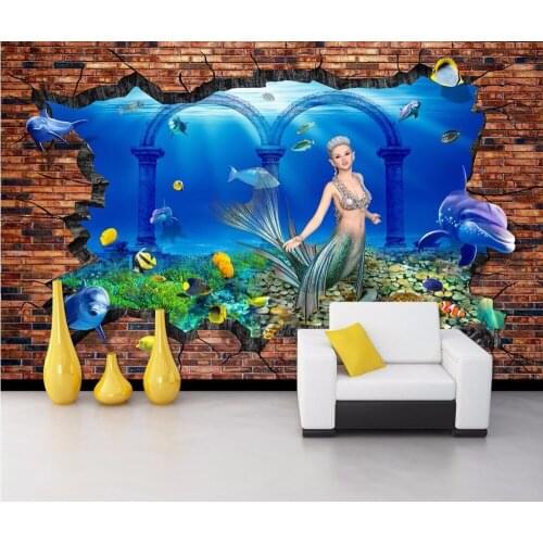 Custom mural 3d room wallpaper undersea world mermaid wall papers home decor painting 3d wall murals wallpaper for walls 3 d