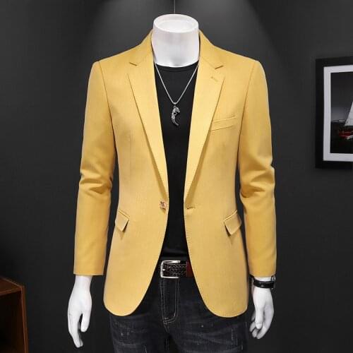 Slim Fit Men Yellow Blazer Jacket 2021 New Arrival Stylish Chaqueta Hombre Casual 5XL Big Size Luxury Blaser Masculino Q206