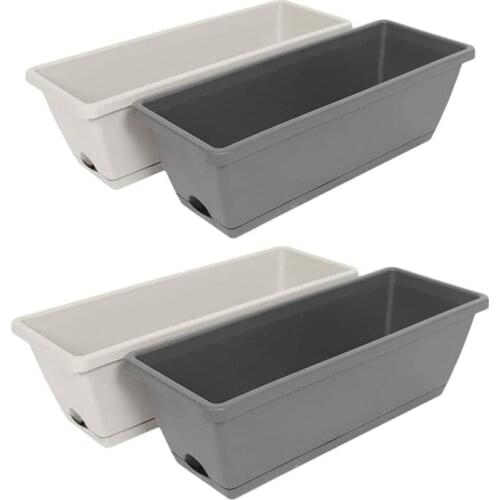 4 Pack Rectangular Window Box Planters with Trays, Flower Pot Plant Growing Container for Windowsill,Patio,Balcony,Porch