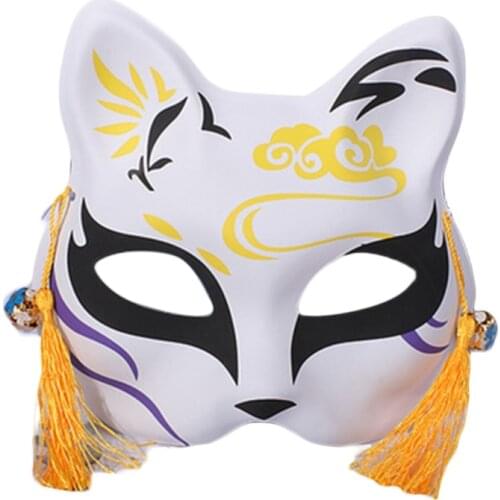 Q0KE Cat Mask Japanese Hand Drawing Foxes Half Face Mask Funny Halloween Masquerade Cosplay Mask Party Props Costumes