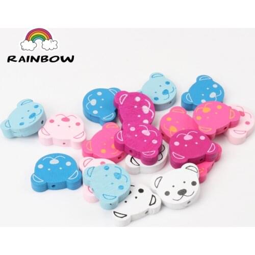 Mixed Colours Bear Pattern Wooden Material Spacer Beads For Jewelry Making DIY 24x19mm 20pcs