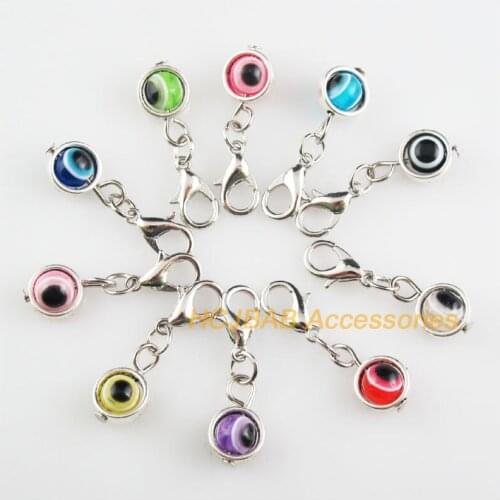 10 New Frames 8.5mm Charms Mixed Eye Resin Tibetan Silver Plated Retro With Lobster Claw Clasps