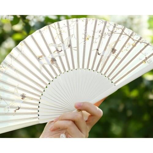 Crane Archaic Folding Fan Chinese Style Han Costume Fan Female Cultural Creative Gift