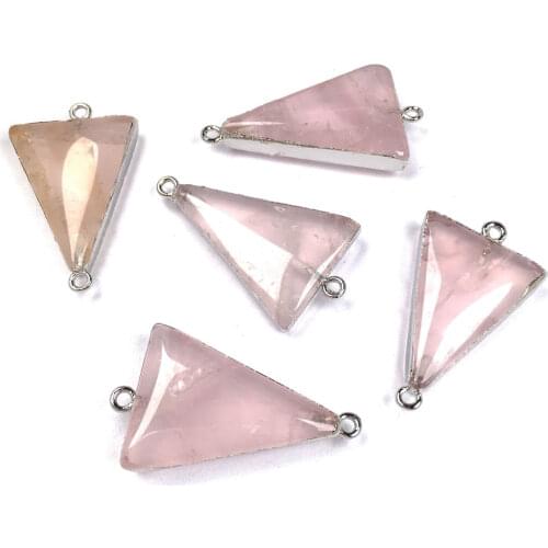 Triangle Rose Quartze Connector Natural Stone Pendants Charms for Jewelry Making DIY Supplies Fit Necklace Bracelet