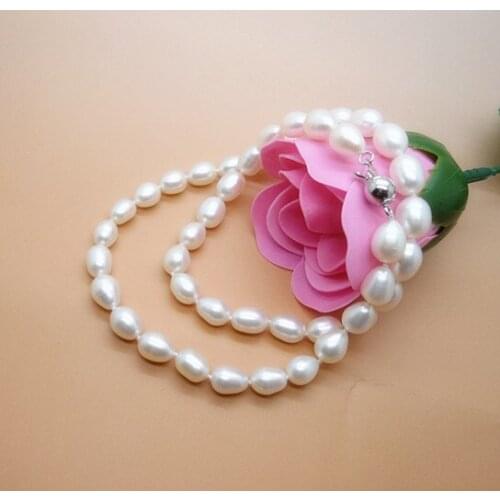 Eternal wedding Women Gift word 925 Sterling real Rice shaped natural pearl necklace genuine genuine pearl jewelry parcel