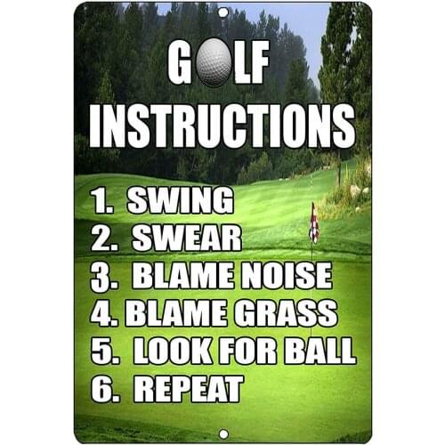 Funny Golf Instructions Metal Sign Golf Wall Decor Man Cave Bar Golfer Gift