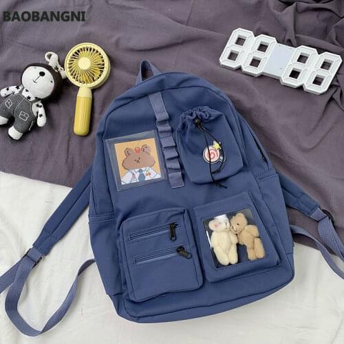 Backpacks Women Multi-pockets Waterproof Kawaii Students Harajuku Ins All-match School Nylon Bags Simple Big Capacity