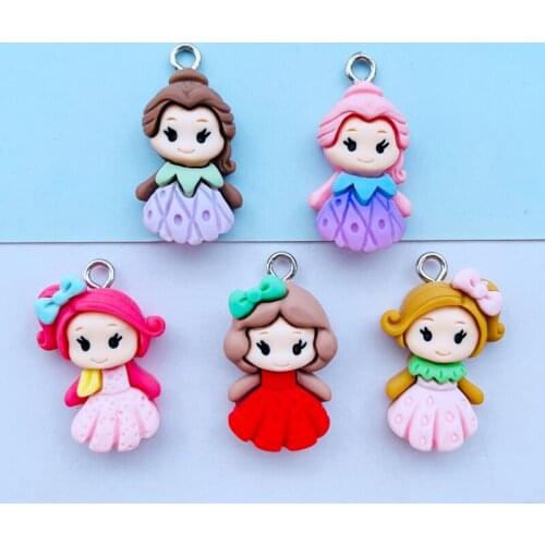 10 Lovely Cartoon Princess Series Resin Pendant Key Chain Pendant Necklace Pendant For DIY Decoration Accessories 095