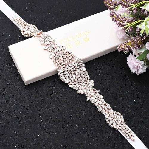 100% Handmade Luxury Rose Gold Rhinestone Belt Bridal Belt Evening Prom Dresses Belts Sparkle Bridal Belt Crystal Wedding Belt