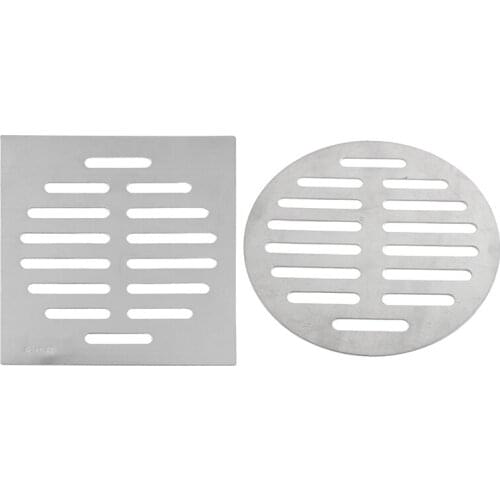 2 Pcs Home Bathroom Supplies Silver Tone Stainless Steel Floor Drain Cover, Square & Round