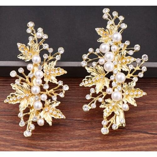 2Pcs/Set Gold Color Leaf Pearl Hair Clips Women Hair Jewelry Wedding Hair Accessories Headpiece Bridal Hair Clip Ornament
