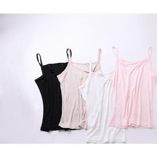 Birdsky, 2pcs Women silk tanks tops camisoles spaghetti strap vest, round neck, 70% viscose 30% mulberry silk, 4 colors. OR-25