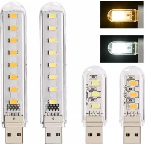 3 Leds 8 Leds USB Lamp Light Bright White Warm White Mini Portable Night Light Keychain USB Power Camping Lamp Torch Pocket