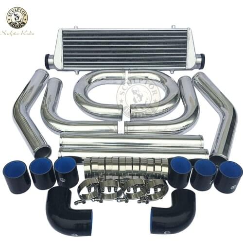 Universale Turbo Intercooler 27X7X2.5 "2.5" di Ingresso Uscita Alluminio e Pinna 2.5 "turbina tubo in alluminio piping kit