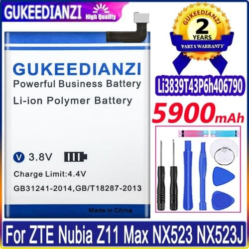5900mAh GUKEEDIANZI Li3839T43P6h406790 Battery Bateria For ZTE Nubia Z11 Max NX523 NX523J NX535J Mobile Phone Batteries