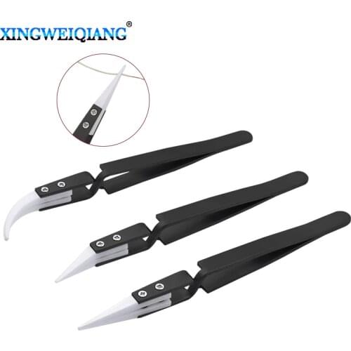 Anti-Static Reverse Ceramic Tweezers Stainless Steel Electronic Cigarette Heat Resistant Conductive Curved Straight Tweezers