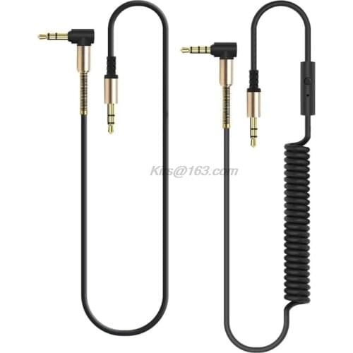 Aux Spring Cable with Microphone Gold-Plated 3.5mm Jack 90 Degree AUdio Cable