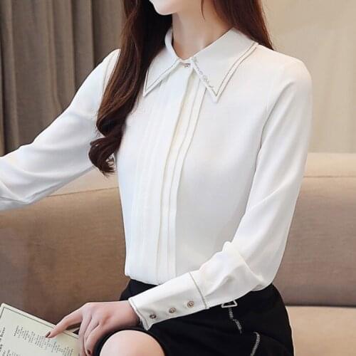 White Long Sleeve Blouse 2021 Spring New Korean Temperament Wild Professional OL Shirt Loose Chiffon Shirt