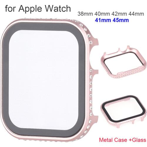 Bling Metal for Apple Watch SE 6 5 4 3 Case + Tempered Glass Screen Protector for iWatch Women Alloy Cover Protective Frame
