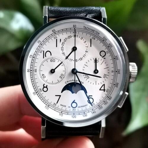 1963 Pilot Chronograph Watch Men Vintage Air Force Mens Mechanical Watch Retro 40mm Moon Phase Wristwatches M199S Reloj Hombre
