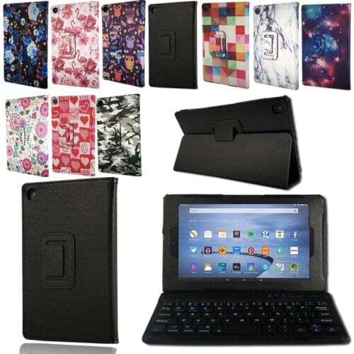 KK&LL For Amazon Fire HD 8 (6 7 8th Generation, 2016 2017 2018 Release-Bluetooth Keyboard Tablet Leather Stand Folio Cover Case