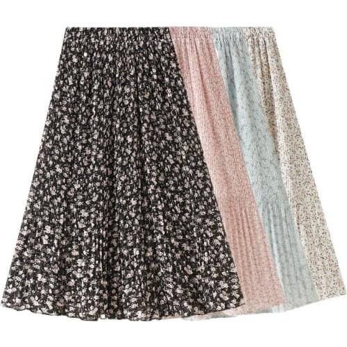 Spring Summer Vintage Floral Print Skirt Female Boho Chiffon Pleated Skirts Women 2021 Fashion Beach Midi Long Maxi Skirt Lady