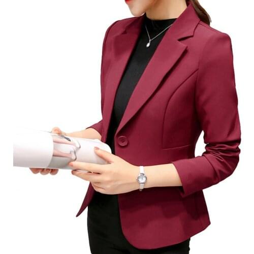 Elegant Dress Blazers Women New Solid Color Long Sleeve One Button Lapel Slims Fit Business Blazers Coat Plus Size Suit Jacket
