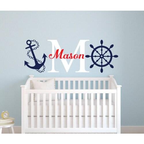 Customize Name Nautical Name Wall Decal Personalized Name Huge Wall Stickers For Boys Room Decor Nursery Baby Wall Decals JW022
