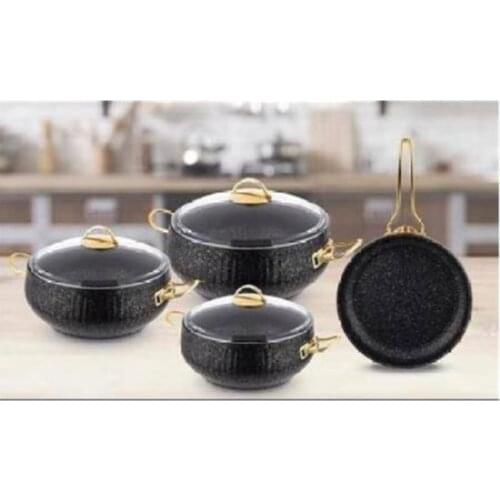 K-540 7 Piece Granite Pot Pan Set Metal Gold Handle