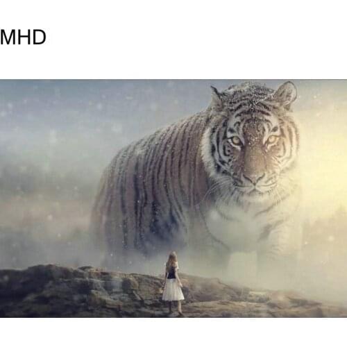 Tiger Picture 5D DIY Diamond Painting "Wolf" Full Square & Round Diamond Cross Stitch Animal Wall Sticker Art Home Decor Kit