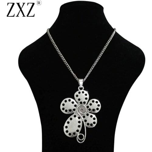 ZXZ Fashion Large Statement Abstract Metal Flower Spiral Design Pendant on Long Curb Chain Necklace Lagenlook 34"