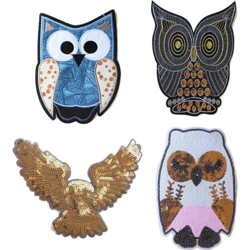 Cartoon Decorative Patch Golden eagle,owl Sequins icon Embroidered Applique Patches For DIY Iron on Badges Stickers on backpack