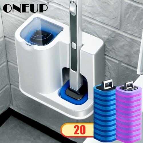 ONEUP Disposable Toilet Brush Wall-Mounted With Cleaning System Holder Brush Head Toilet Household WC Bathroom Accessories Set
