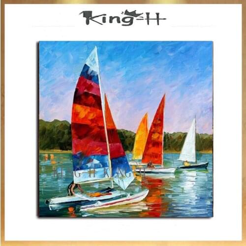 Pintura al óleo de barco pintado a mano moderno cielo océano pintura al óleo hogar pared arte lienzo imagen mejor regalo para la