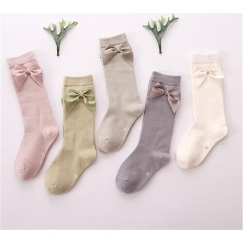 Baby Girls Socks Knee High with Bows Baby Princess Socks for Girl Sweet Cute Baby Socks Long Tube Kids Leg Warmer Colored 1-8Y