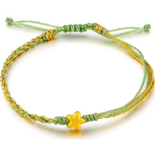 New Arrival Pure 24K Yellow Gold Bracelet Handmade Weave 999 Gold Star Bracelet