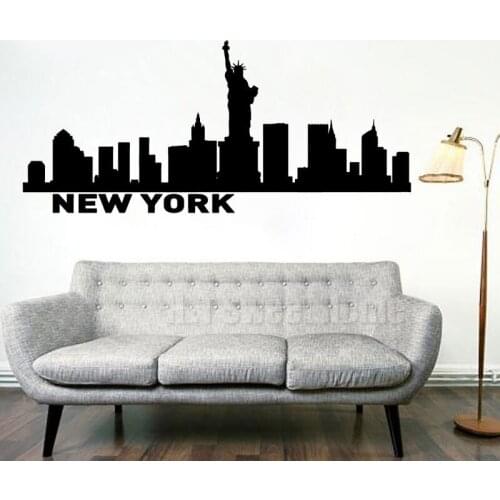 New York - NY Skyline Decal - Cityscape Wall Decal - New York Statue Of Liberty Wall Mural - Waterproof Home Decoration CT02
