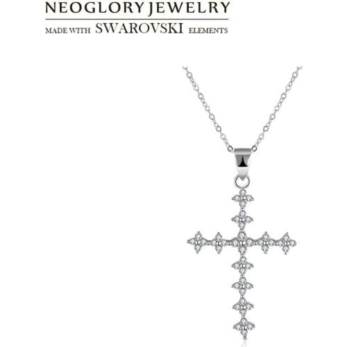 Neoglory S925 Sterling Silver & AAA Zircon Charm Cross Necklace Religious Jewelry Womens Pendant Event Choker For Daily Gift
