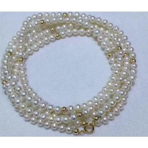 Sinya 3-4mm natural pearls strand necklace bracelet with 18k gold beads inside length 45cm or 90cm optional for women girls Mum