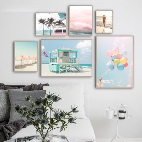 Beach Ocean Car Sexy Woman Landscape Pink Wall Art Canvas Painting Nordic s And Prints Wall Pictures For Living Room Decor